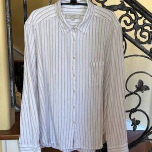 White/Khaki Stripe Everyday Oversized Pocket Shirt from LOFT